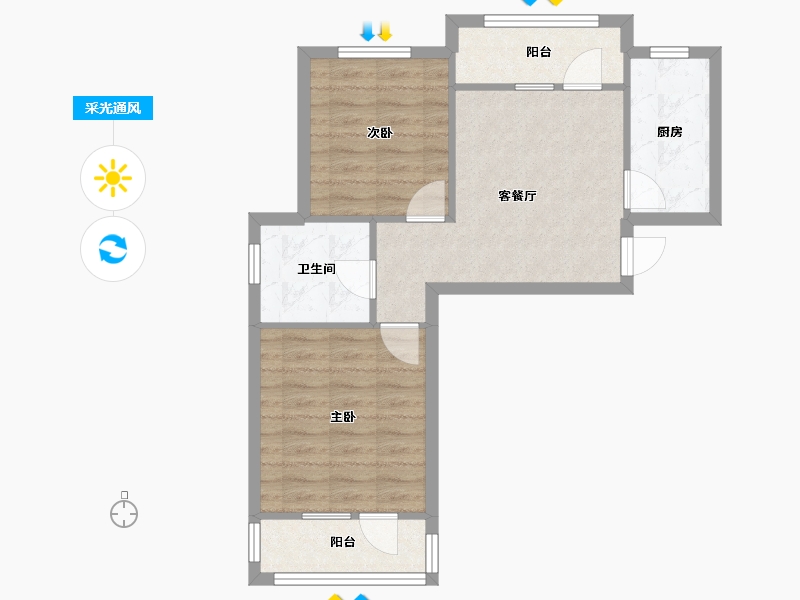 辽宁省-沈阳市-鲁班尚品沈北路35甲-1号,沈北路35甲-2号,沈北路35甲-10号A1建面78m²-56.75-户型库-采光通风