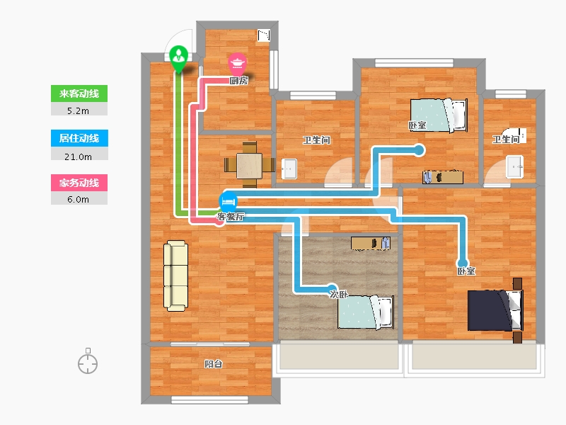 江苏省-苏州市-姑苏金茂悦10,1,7栋B户型110m²-87.86-户型库-动静线