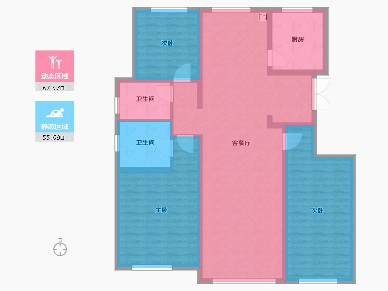 辽宁省-沈阳市-汇置尚郡蒲河路59-14号（19号楼）建面125m²-110.49-户型库-动静分区