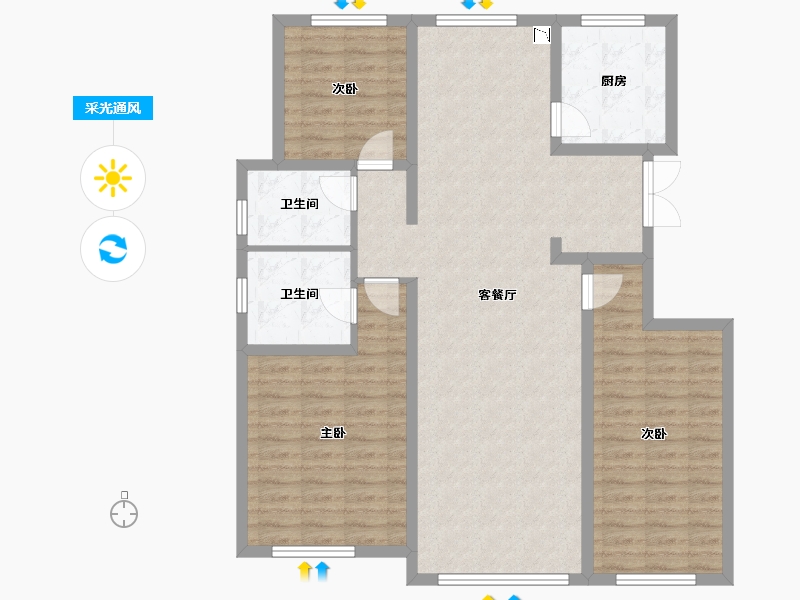 辽宁省-沈阳市-汇置尚郡蒲河路59-14号（19号楼）建面125m²-110.49-户型库-采光通风