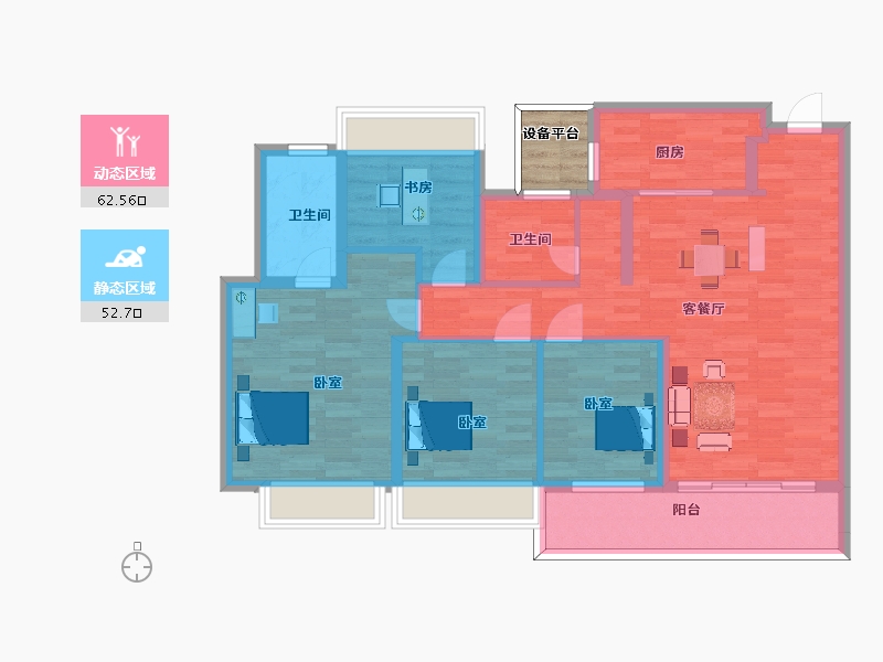 江苏省-苏州市-阳光城檀苑高层7,8栋D-129㎡-105.70-户型库-动静分区