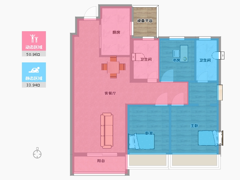 江苏省-苏州市-阳光城檀苑高层2,6,1栋C-95㎡-78.95-户型库-动静分区