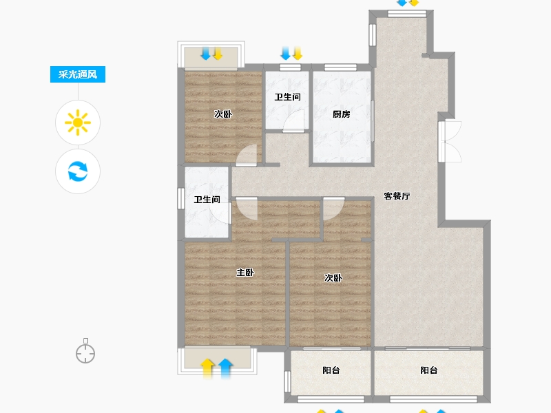 辽宁省-沈阳市-汇置尚郡蒲河路59-11号（11号楼）建面132m²-114.37-户型库-采光通风