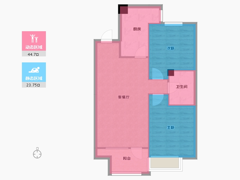 辽宁省-沈阳市-富力院士廷蒲丰路97-11号（11号楼）F户型-顶建面91m²-61.65-户型库-动静分区