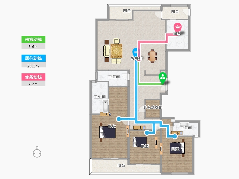 江苏省-苏州市-苏州湾景苑苏州湾壹号-高层20B户型220m²-176.24-户型库-动静线