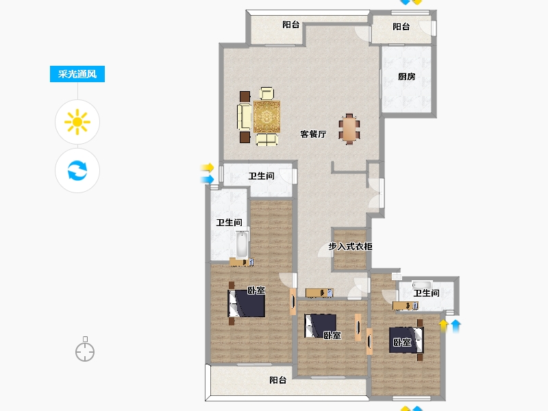 江苏省-苏州市-苏州湾景苑苏州湾壹号-高层20B户型220m²-176.24-户型库-采光通风