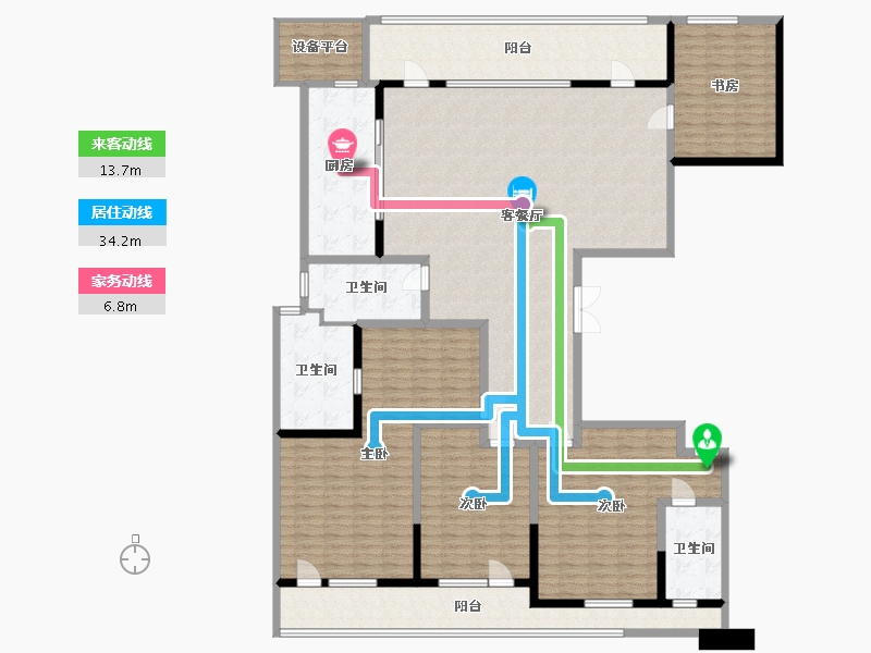 江苏省-苏州市-苏州湾景苑M户型280m²-229.10-户型库-动静线