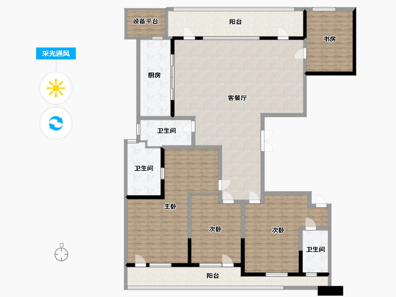 江苏省-苏州市-苏州湾景苑M户型280m²-229.10-户型库-采光通风