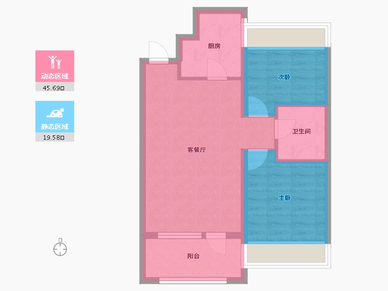 辽宁省-沈阳市-金沙巴黎花园七星大街27-21号（3栋）,七星大街27-20号（2栋）G-2户型建面86m²-58.00-户型库-动静分区