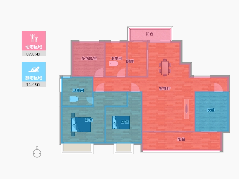 江苏省-苏州市-吴越锦源高层C2户160m²-128.00-户型库-动静分区