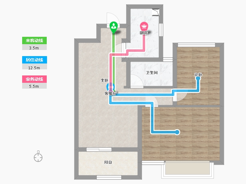 江苏省-苏州市-翡翠公园11栋E户型77m²-62.96-户型库-动静线