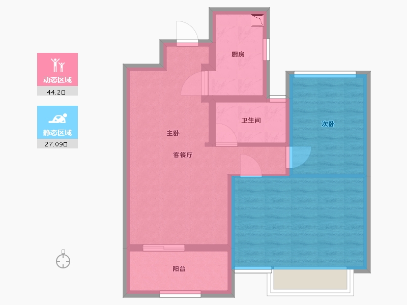 江苏省-苏州市-翡翠公园11栋E户型77m²-62.96-户型库-动静分区