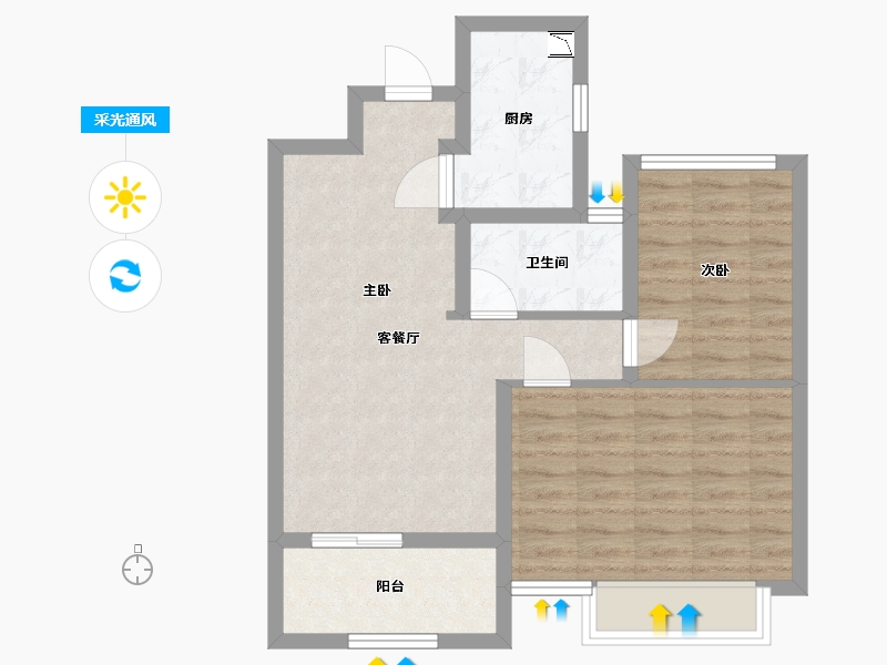 江苏省-苏州市-翡翠公园11栋E户型77m²-62.96-户型库-采光通风