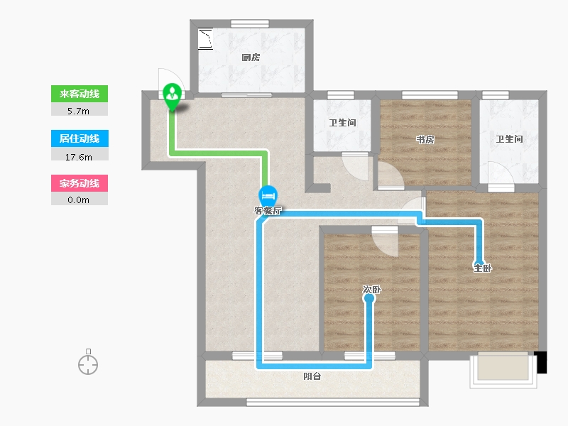 江苏省-苏州市-翡翠公园A户型107m²-86.49-户型库-动静线