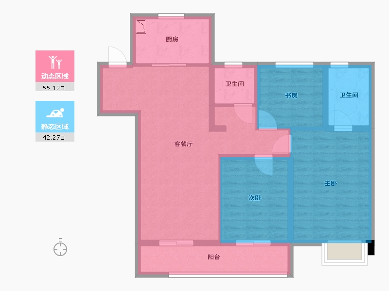 江苏省-苏州市-翡翠公园A户型107m²-86.49-户型库-动静分区