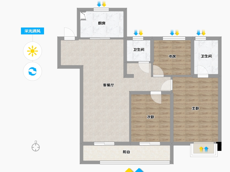 江苏省-苏州市-翡翠公园A户型107m²-86.49-户型库-采光通风