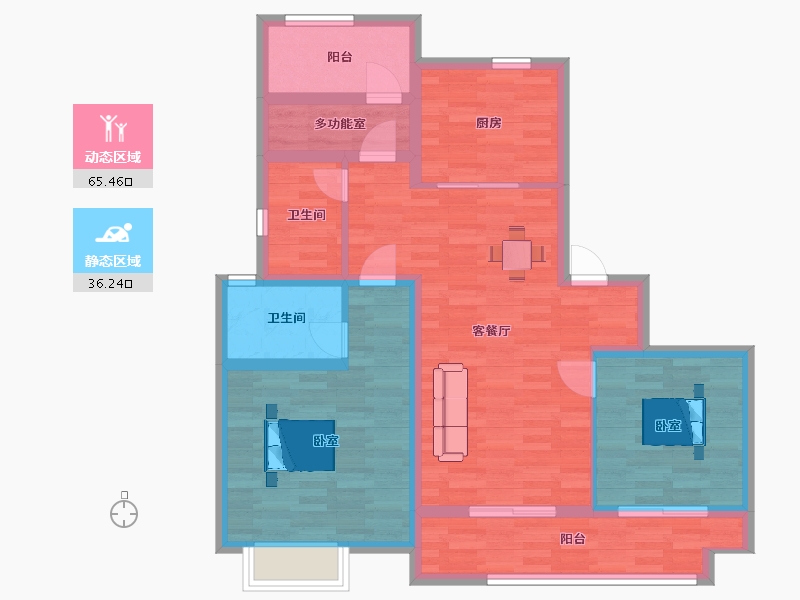 江苏省-苏州市-缤纷桃李花园B户型112m²-90.31-户型库-动静分区