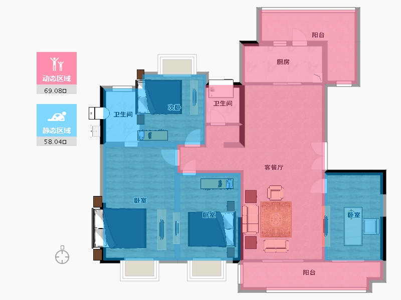 江苏省-苏州市-缤纷桃李花园F户型142m²-112.84-户型库-动静分区