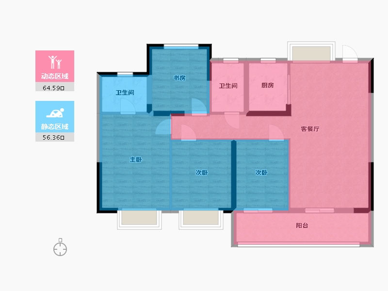 江苏省-苏州市-新希望锦麟云境2栋136㎡-109.00-户型库-动静分区