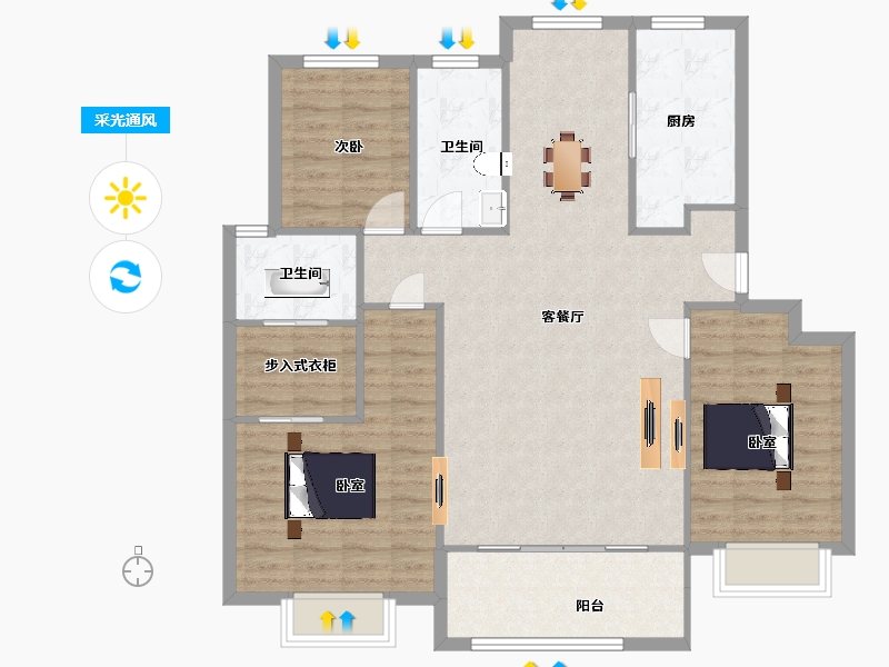 江苏省-苏州市-富都花园3幢140㎡-111.99-户型库-采光通风