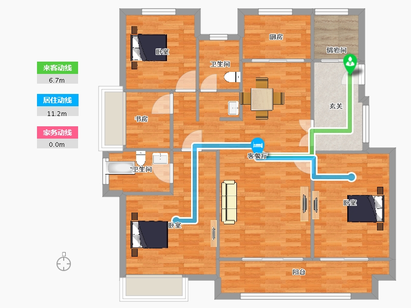 江苏省-苏州市-鲁能公馆洋房25、26、28栋128m²-101.99-户型库-动静线