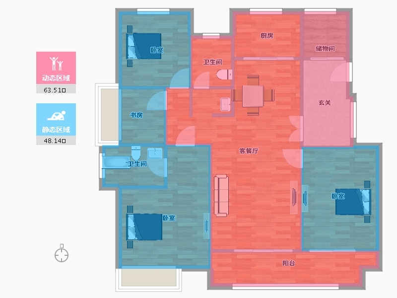 江苏省-苏州市-鲁能公馆洋房25、26、28栋128m²-101.99-户型库-动静分区