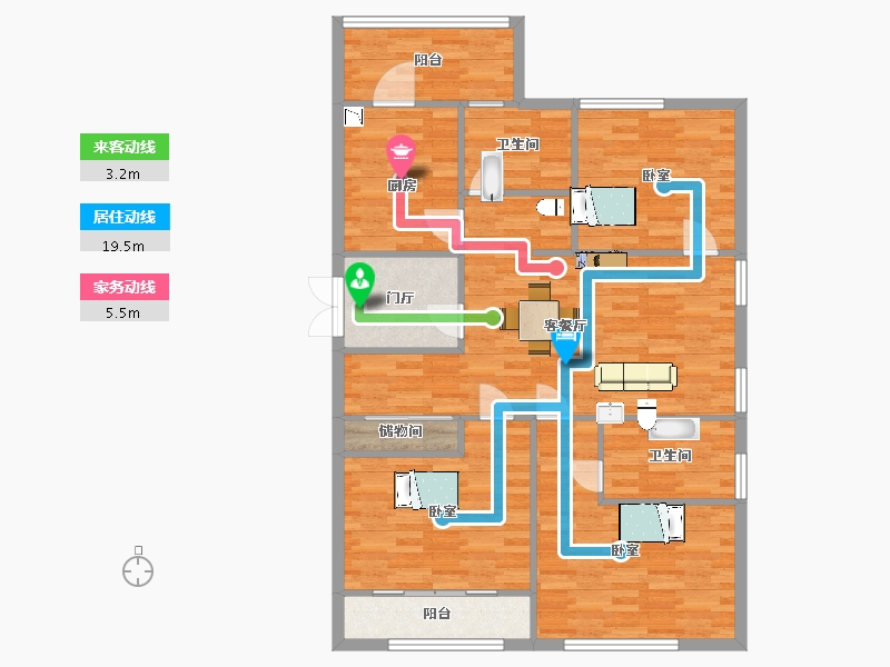 江苏省-苏州市-宝韵铂宫1-A户型135m²-108.11-户型库-动静线