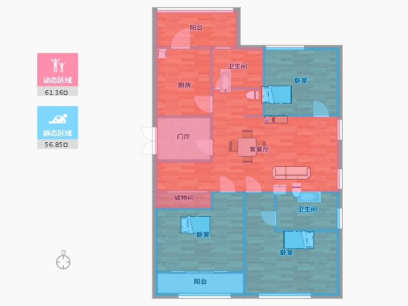 江苏省-苏州市-宝韵铂宫1-A户型135m²-108.11-户型库-动静分区