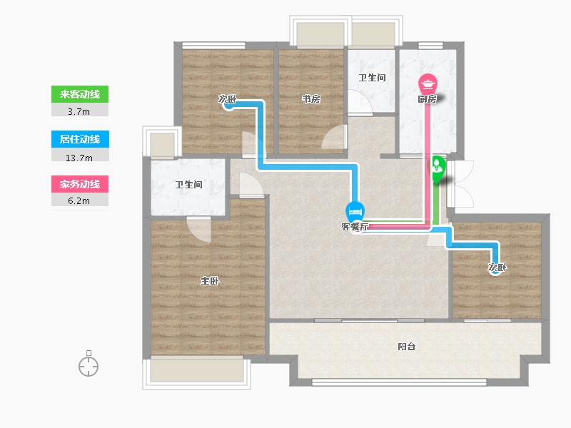 江苏省-苏州市-锦鲤花园4,3栋C户型130m²-104.72-户型库-动静线