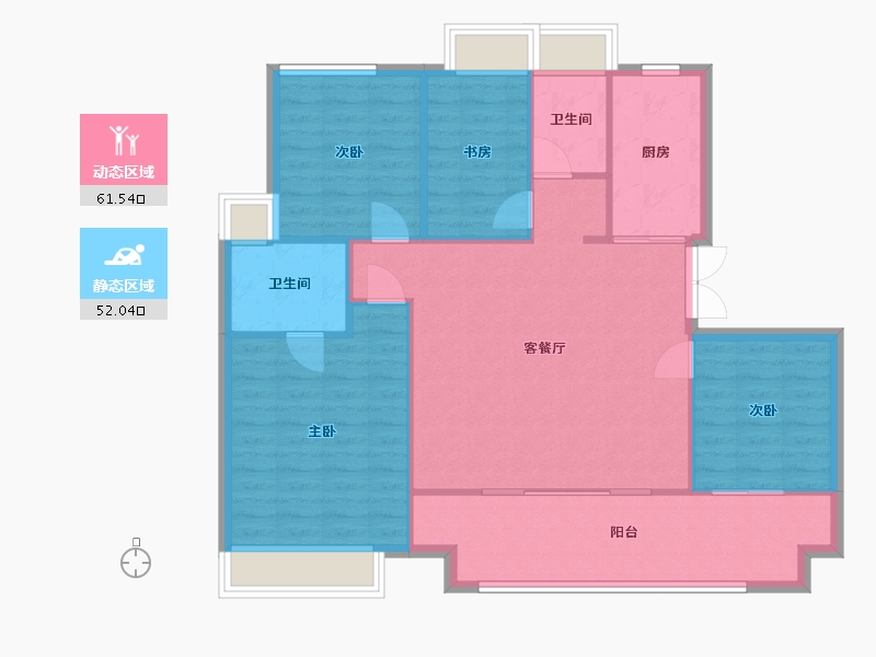 江苏省-苏州市-锦鲤花园4,3栋C户型130m²-104.72-户型库-动静分区