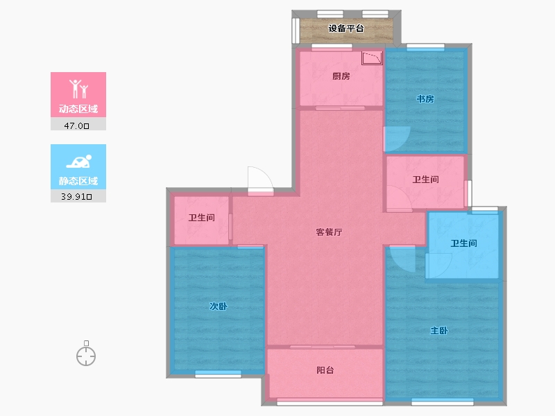 江苏省-苏州市-首开金茂熙悦17,20,21栋C2户型99m²-81.00-户型库-动静分区