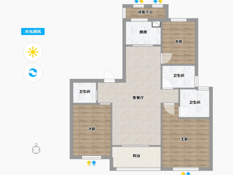 江苏省-苏州市-首开金茂熙悦17,20,21栋C2户型99m²-81.00-户型库-采光通风