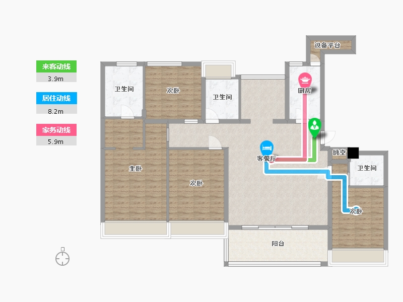 江苏省-苏州市-九龙仓邂湾澜庭C户型174m²-141.32-户型库-动静线