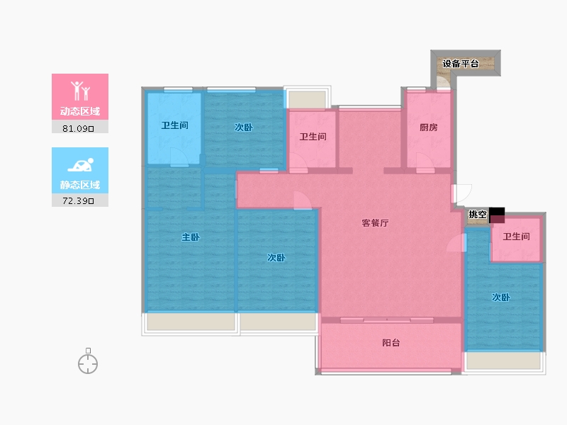 江苏省-苏州市-九龙仓邂湾澜庭C户型174m²-141.32-户型库-动静分区