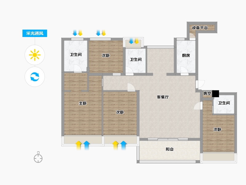 江苏省-苏州市-九龙仓邂湾澜庭C户型174m²-141.32-户型库-采光通风