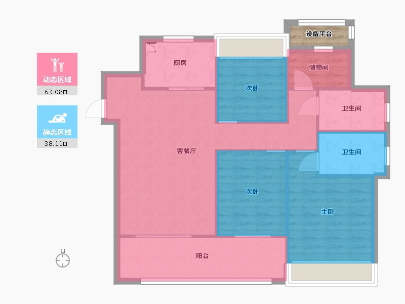 江苏省-苏州市-中南春风南岸向阳1幢,3幢,6幢116㎡-94.28-户型库-动静分区