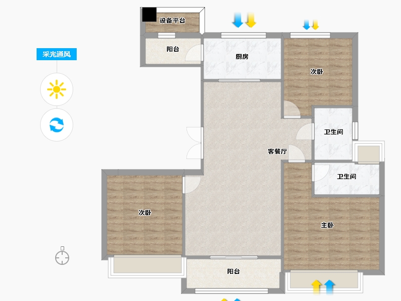 江苏省-苏州市-观枫四季花园听山1栋128m²-105.83-户型库-采光通风