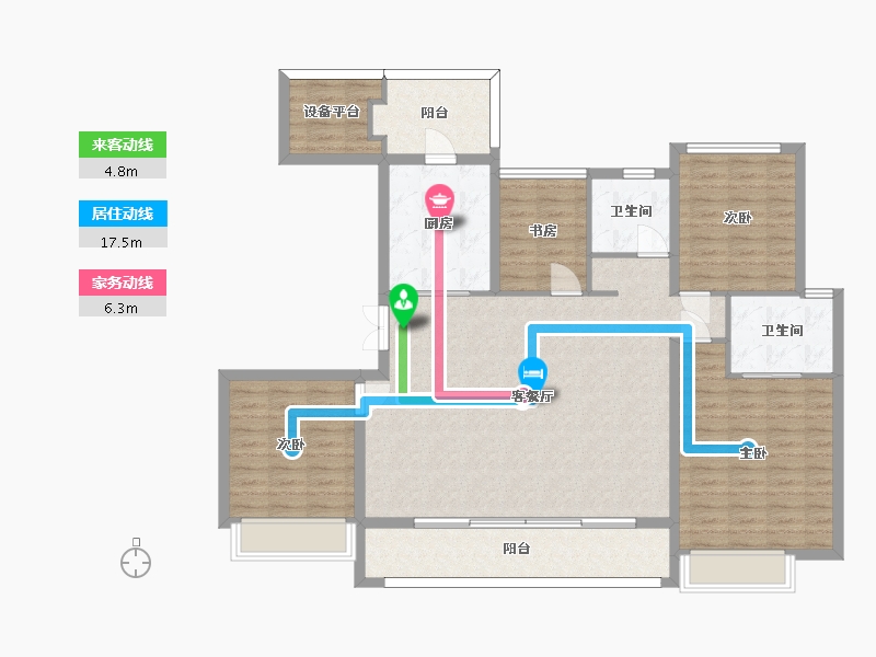 江苏省-苏州市-观枫四季花园观澜157m²-130.53-户型库-动静线