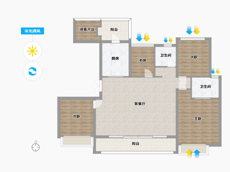 江苏省-苏州市-观枫四季花园观澜157m²-130.53-户型库-采光通风