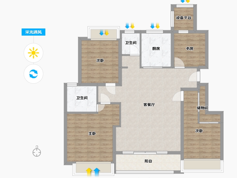 江苏省-苏州市-大华春和景明高层125㎡-105.17-户型库-采光通风