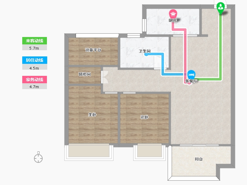 江苏省-苏州市-金科源江筑7,10,11,13栋E户型91m²-78.50-户型库-动静线