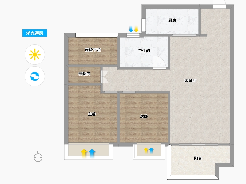 江苏省-苏州市-金科源江筑7,10,11,13栋E户型91m²-78.50-户型库-采光通风