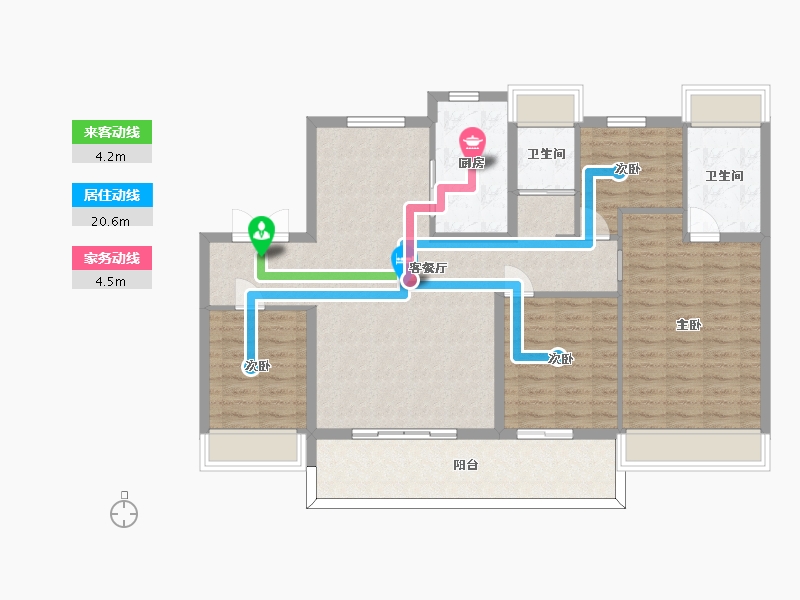 江苏省-苏州市-星奕名筑3,5,9栋B户型145m²-116.00-户型库-动静线