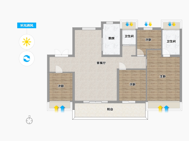 江苏省-苏州市-星奕名筑3,5,9栋B户型145m²-116.00-户型库-采光通风