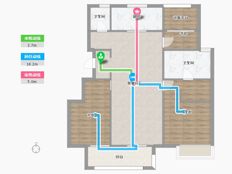 江苏省-苏州市-香悦四季10,4栋B户型111m²-93.05-户型库-动静线