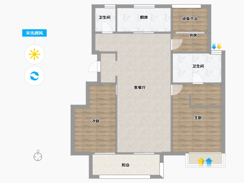 江苏省-苏州市-香悦四季10,4栋B户型111m²-93.05-户型库-采光通风