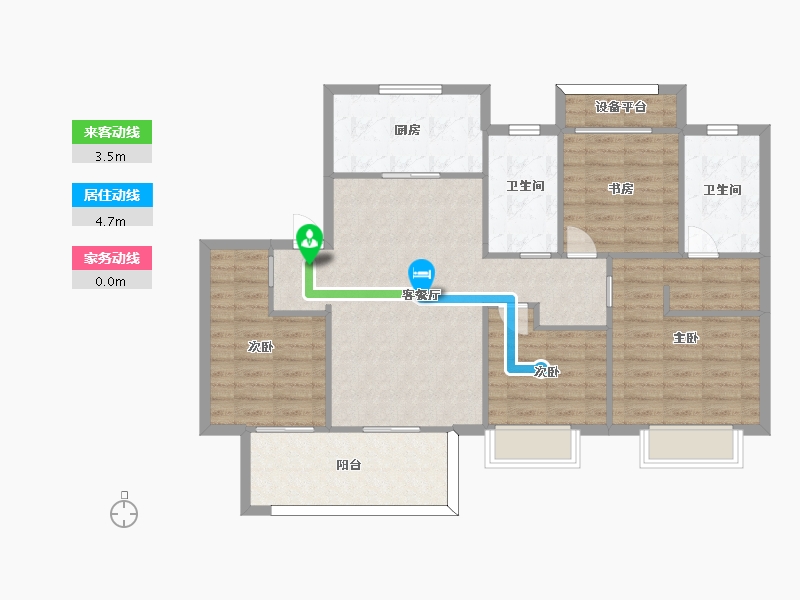 江苏省-苏州市-香悦四季17,5栋C户型125m²-102.32-户型库-动静线