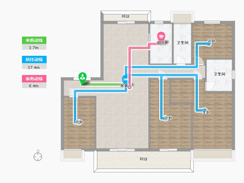 江苏省-苏州市-星奕名筑6,7栋C户型185m²-148.71-户型库-动静线