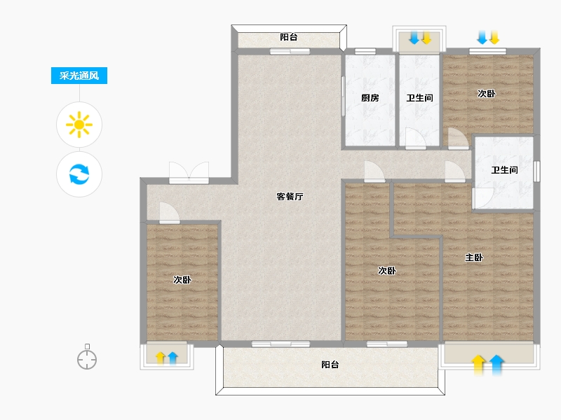 江苏省-苏州市-星奕名筑6,7栋C户型185m²-148.71-户型库-采光通风