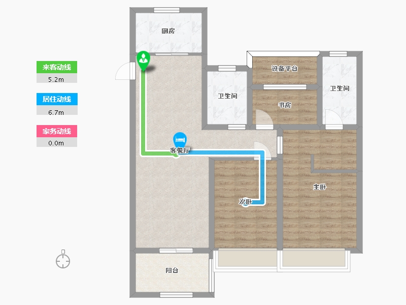 江苏省-苏州市-观溪和园1,2,3栋H户型110m²-91.67-户型库-动静线